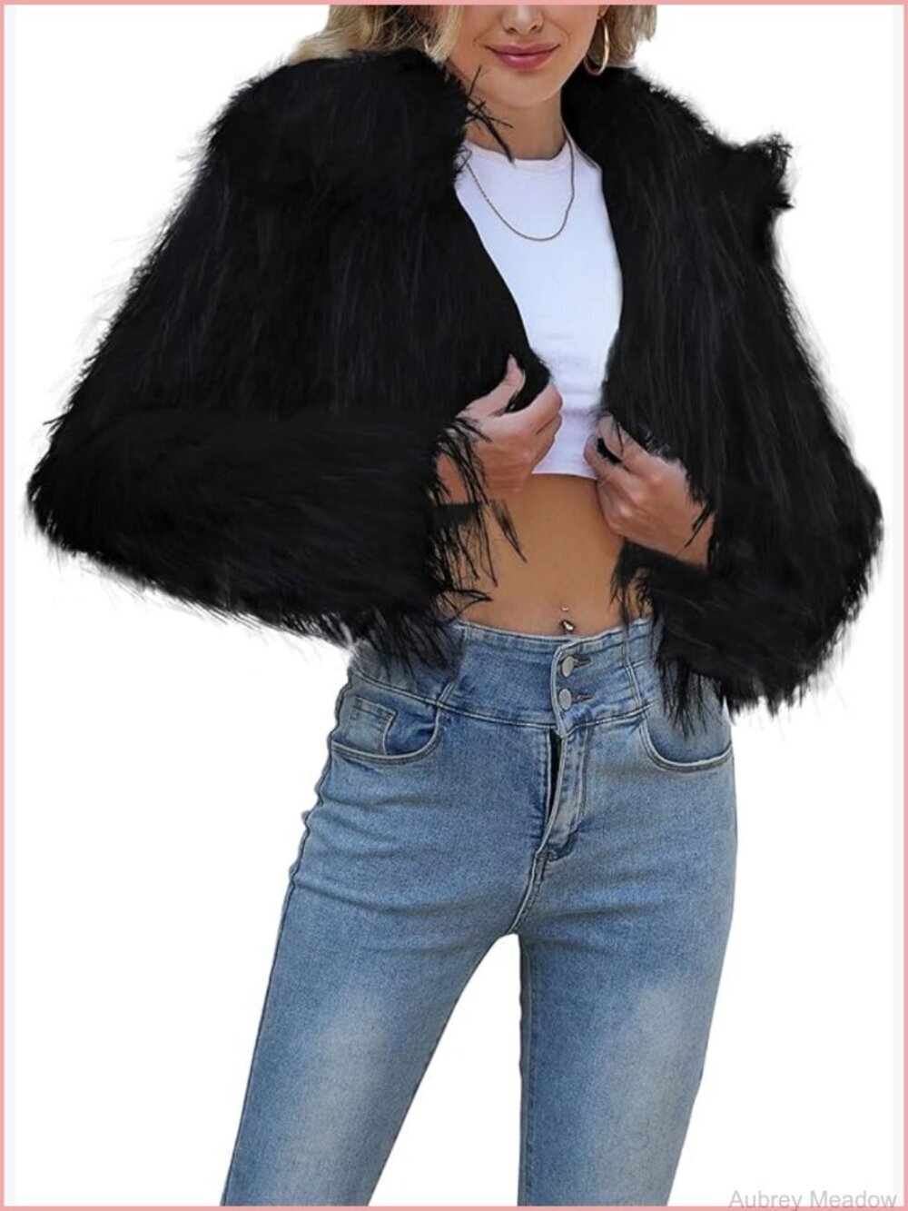 Womens Faux Fur Cropped Jacket Fluffy Open Front Long Sleeve Fashion Short Coat